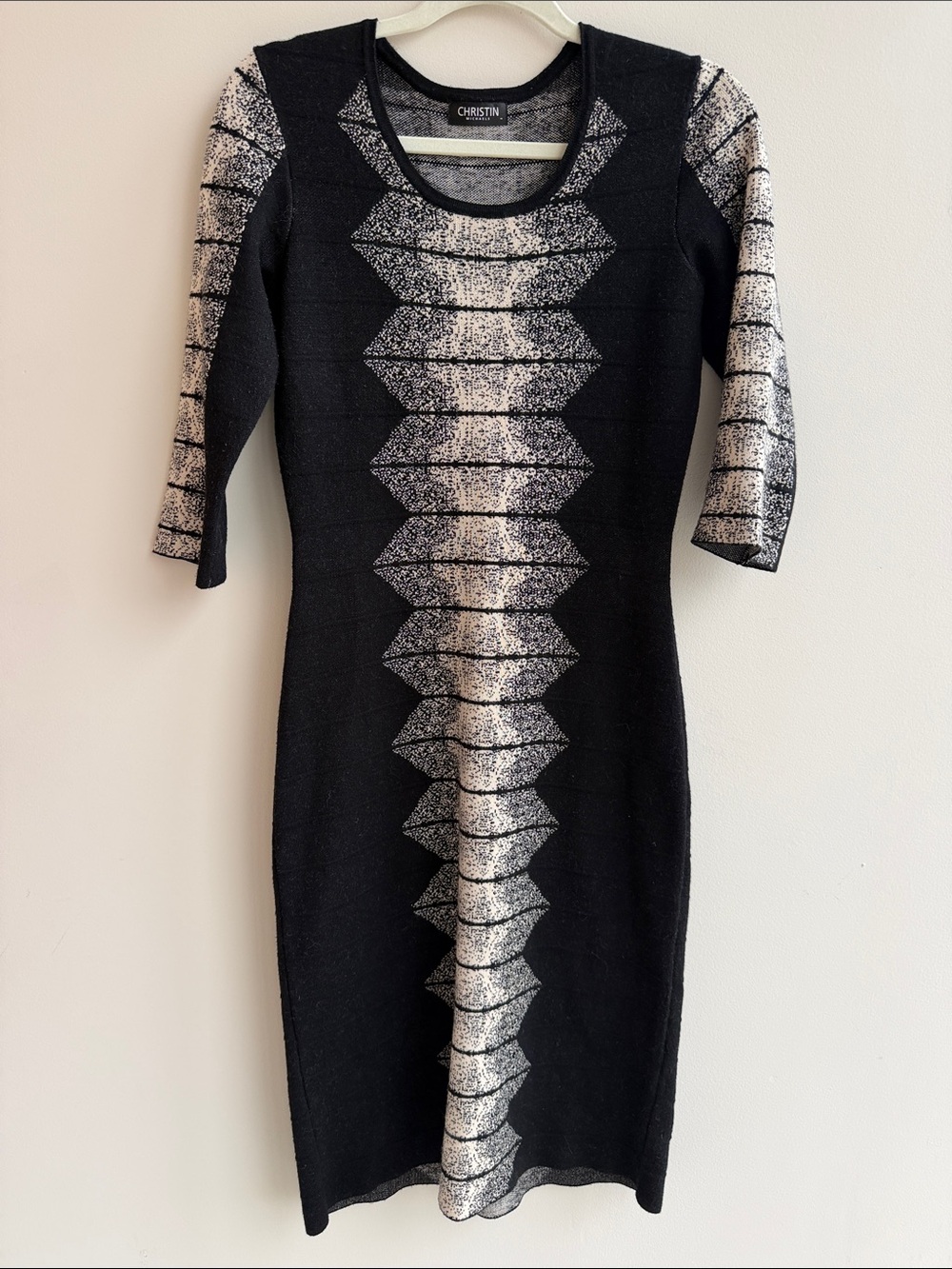 Christin Michaels Black and White Geometric Hourglass Dress
